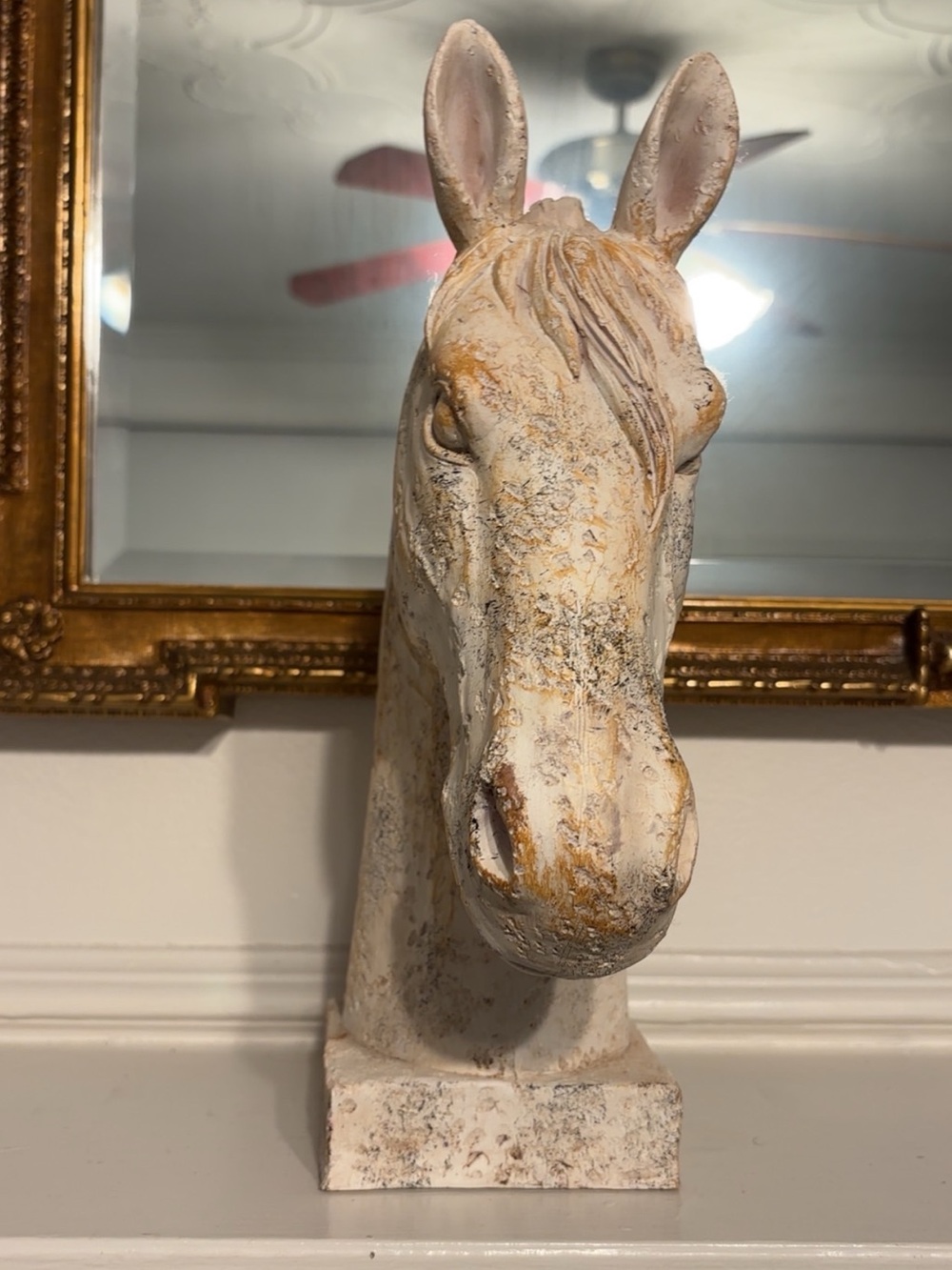 Rustic White Horse Bust Sculpture - Decorative Home Art